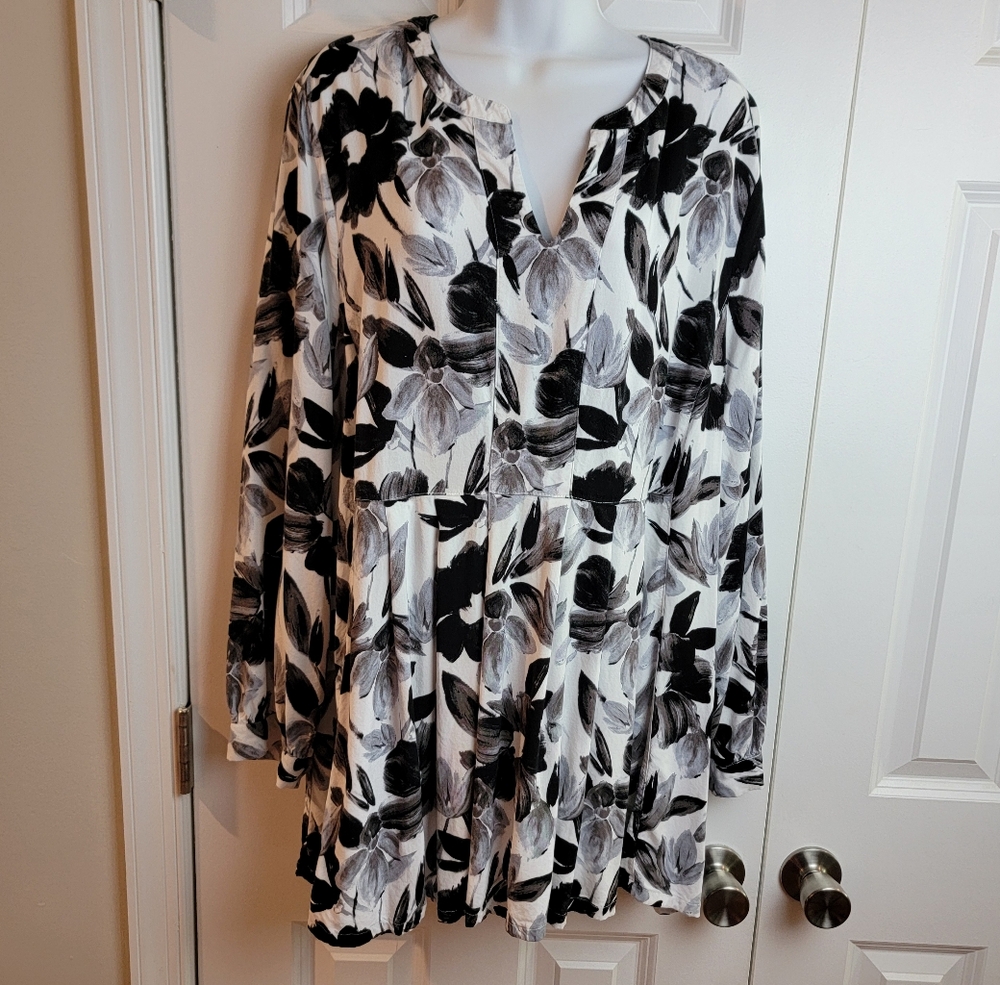 Denim & Co. Printed Long Sleeve Tunic‎ Blouse Top 1X